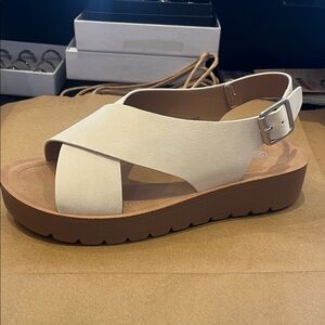 Women's Cream Sandals with Brown Sole
